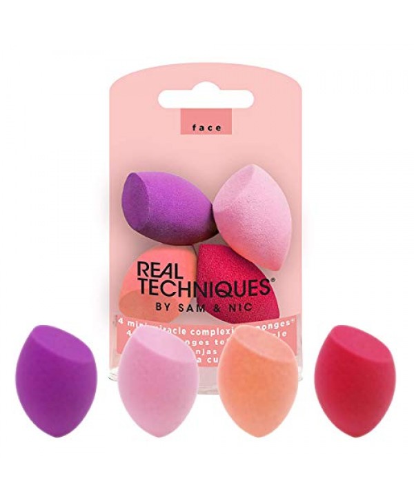 Real Techniques Mini Miracle Complexion Sponge Makeup Blender, Set of 4 Beauty Sponges
