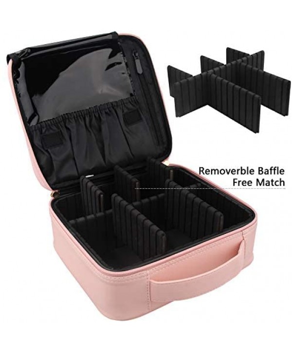 Relavel Makeup Case Travel Makeup Bag for Women Makeup Train Case Cosmetic Bag Toiletry Makeup Brushes Organizer Portable Travel Bag Artist Storage Bag with Adjustable Dividers (Pink)