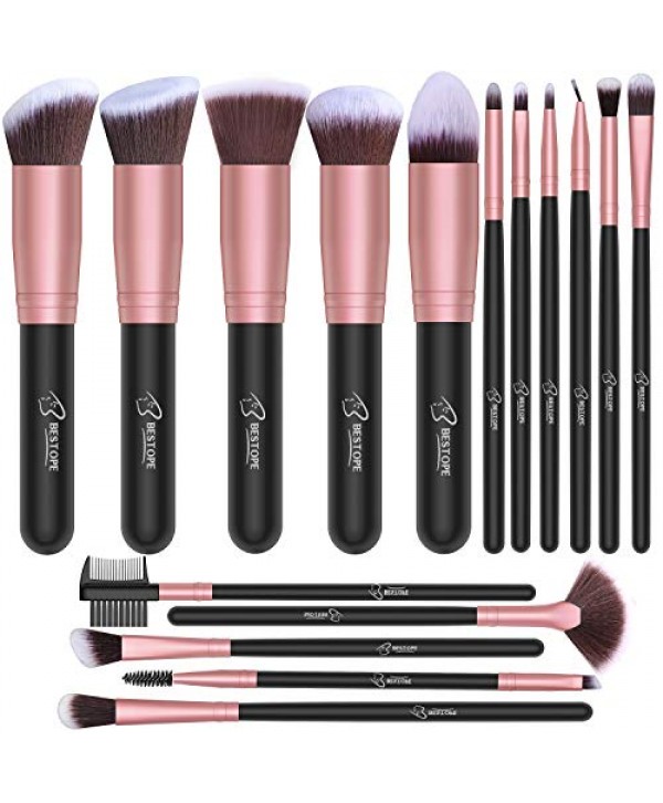 BESTOPE Makeup Brushes 16 PCs Makeup Brush Set Premium Synthetic Foundation Brush Blending Face Powder Blush Concealers Eyeshadow Brush Make up Brushes Set (Rose Golden)