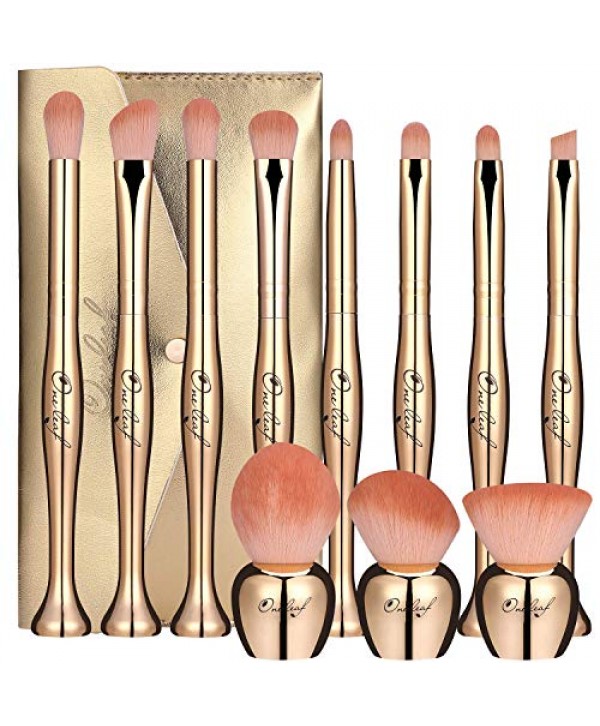 Oneleaf Standing Makeup Brushes Premium Synthetic Foundation Powder Concealers Eye Shadows Makeup 11 Pcs Brush Set, Golden