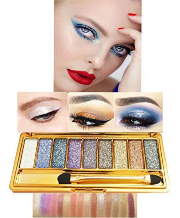 Glitter Eyeshadow Palette,9 Colors Sparkle Shimmer Eye Shadow Highly Pigmented Long Lasting Makeup Set Gold (Type 3)