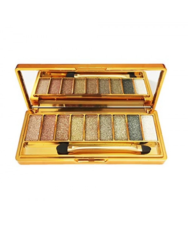 Glitter Eyeshadow Palette,9 Colors Sparkle Shimmer Eye Shadow Highly Pigmented Long Lasting Makeup Set Gold (Type 3)