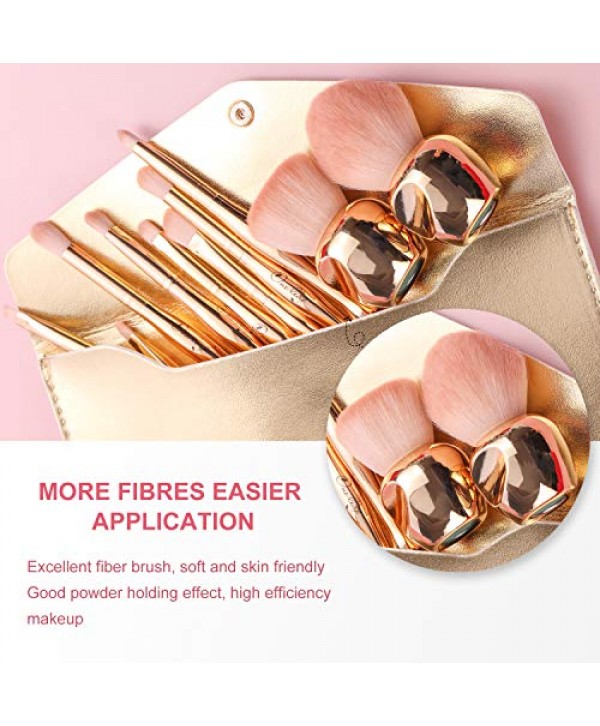 Oneleaf Standing Makeup Brushes Premium Synthetic Foundation Powder Concealers Eye Shadows Makeup 11 Pcs Brush Set, Golden