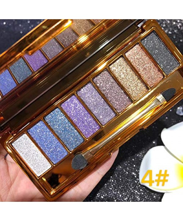 Glitter Eyeshadow Palette,9 Colors Sparkle Shimmer Eye Shadow Highly Pigmented Long Lasting Makeup Set Gold (Type 3)